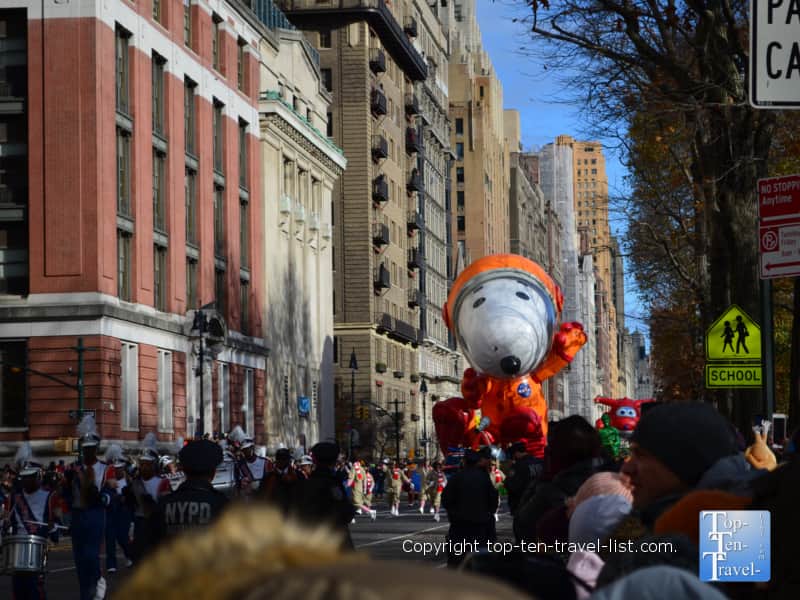 Snoopy astronaut balloon in the Macy's Thanksgiving Day Parade 