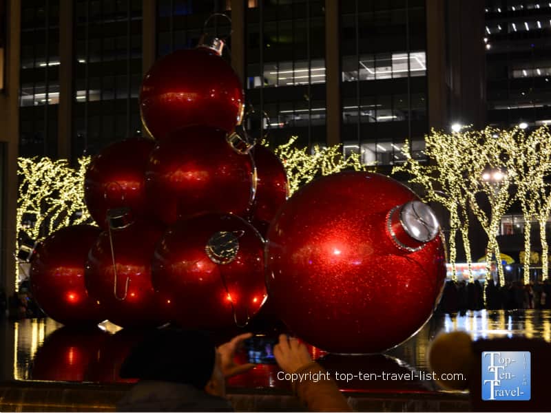 Giant ornaments on 6th Avenue in New York City