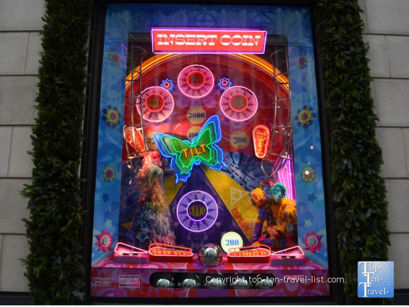 Colorful pinball holiday window at Bergdorf Goodman in New York City