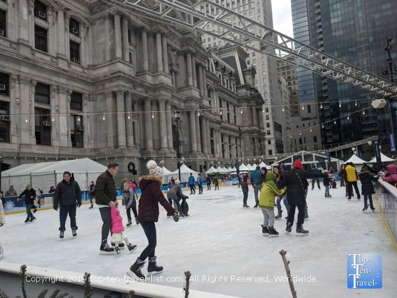 Ice skating at Dilworth Park in Center City Philadelphia