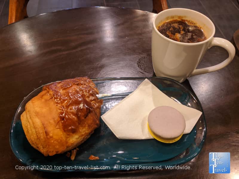 Americano, croissant, and Lemon-Lavender macaron at ICI in Old City Philadelphia
