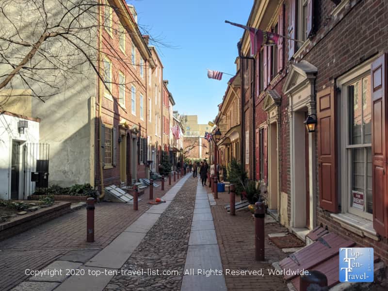 Walking down historic Elfreth's Alley in Philly