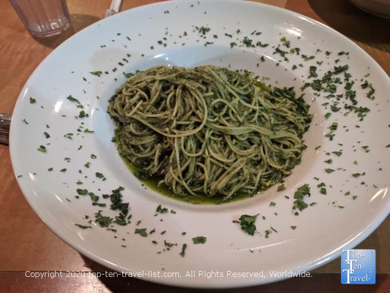 Pesto pasta at Dino's Pizza and Pasta in Bridgeport, Pennsylvania