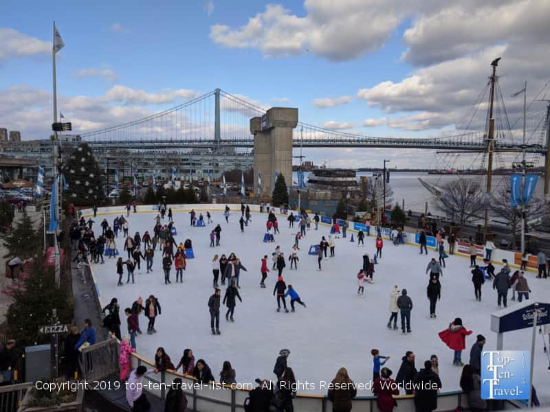 Riverrink, a beautiful waterfront ice skating rink near Old City Philadelphia