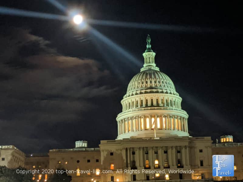 Full moon over the Capitol Hill building in Washington D.C.