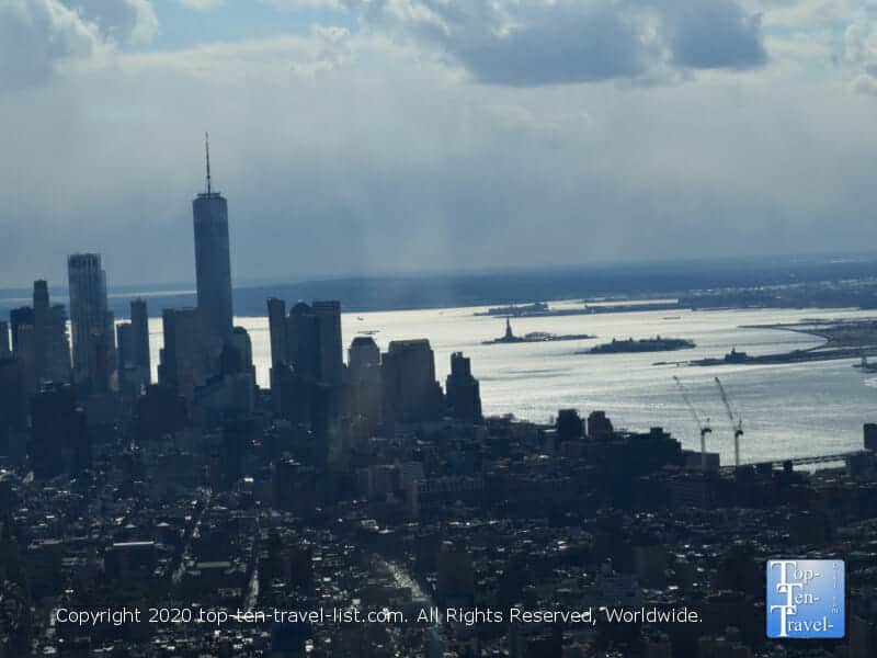 Statue of Liberty in the distance via the Empire State building 86th floor observatory 