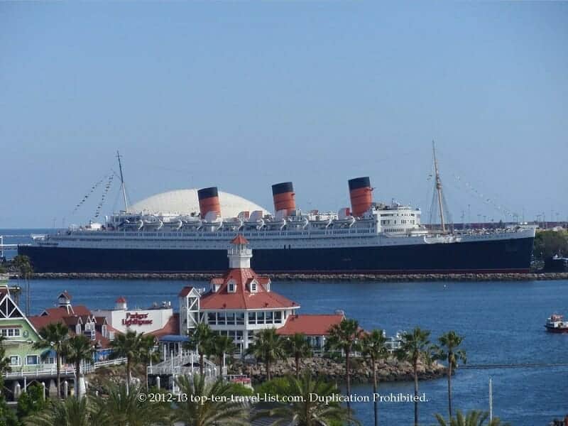 Views of the Queen Mary via the Long Beach bike path near Shoreline Village 