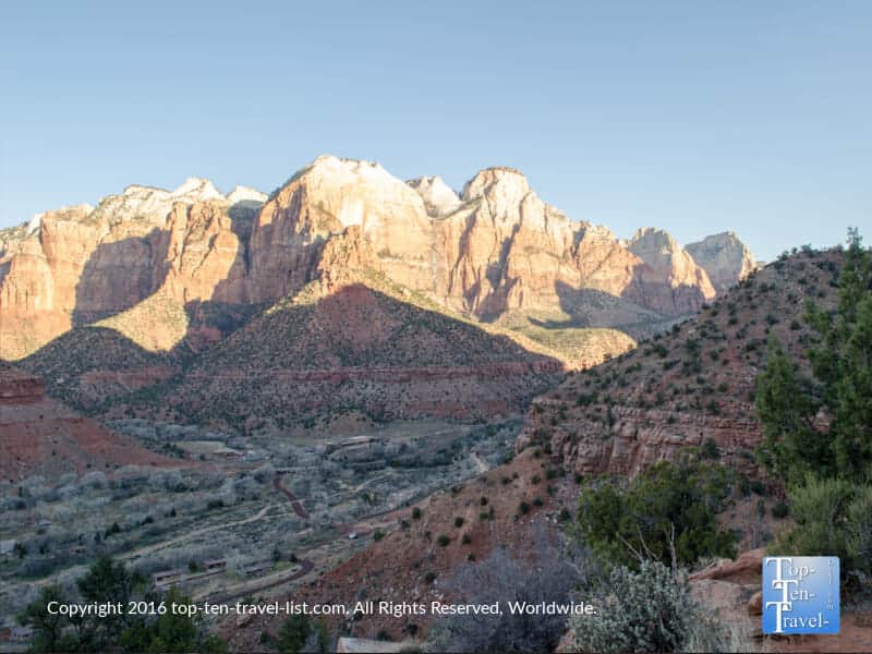 Scenic overlook from the Watchman Trail at Zion National Park in Utah