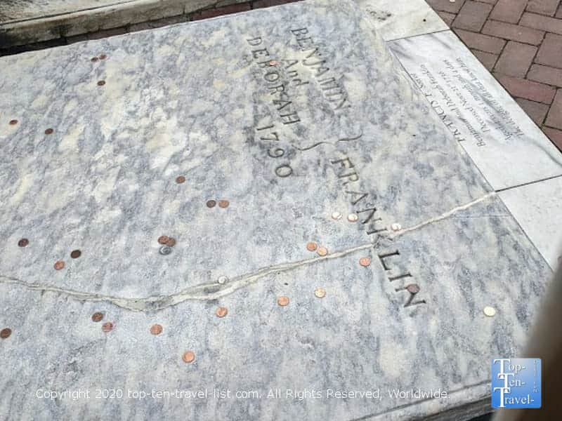 Pennies on Benjamin Franklin's grave in Old City Philadelphia