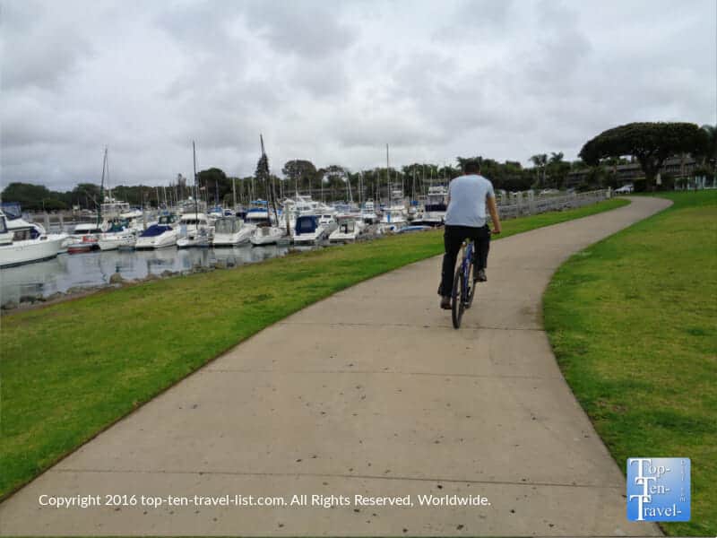 Marina views along the Mission Bay bike path in San Diego