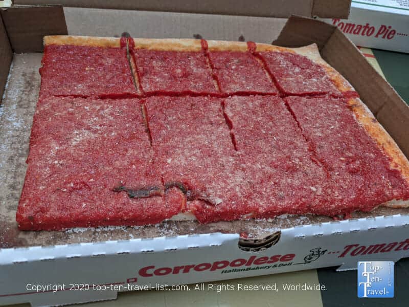 Tomato pie at Corropolese Deli in Norristown, Pennsylvania