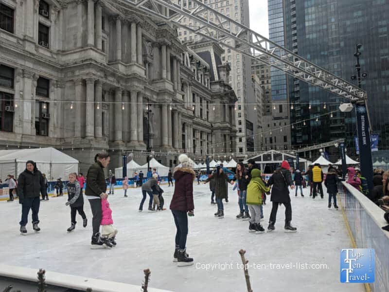 Ice skating at Dilworth Park in Center City Philadelphia