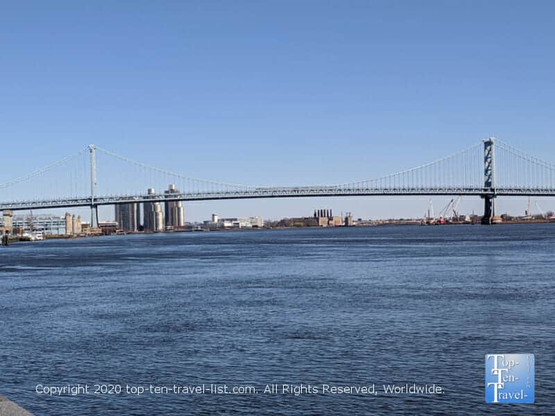 Great views of the Benjamin Franklin bridge from Penn's Landing in Old City Philadelphia
