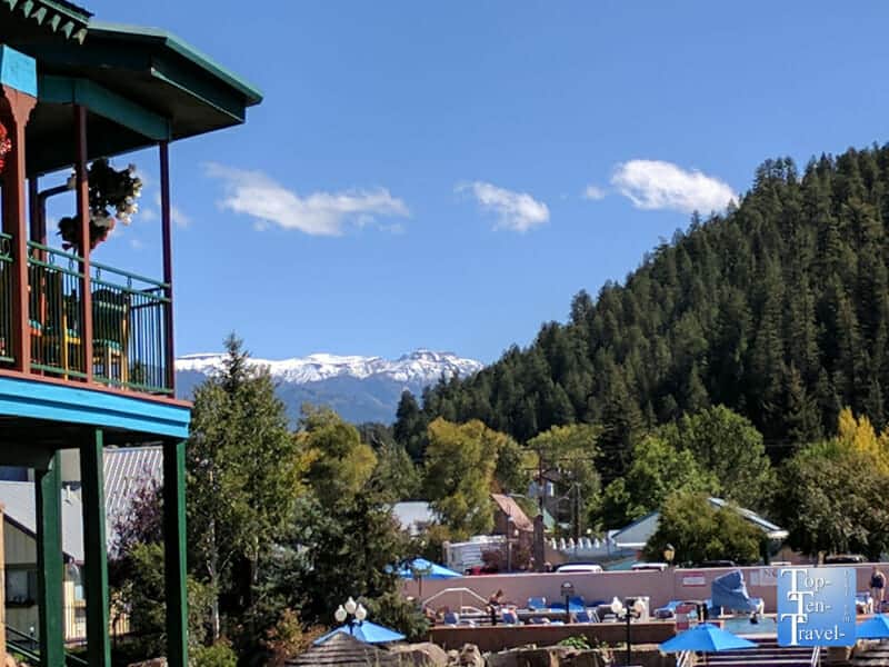 Pretty mountain scenery at RiverPointe Coffeeshop in Pagosa Springs, Colorado