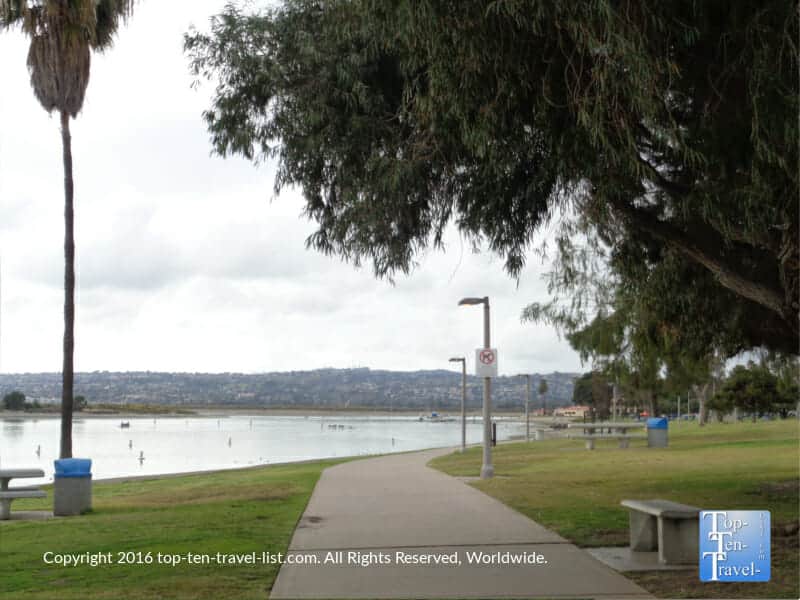 Beautiful views of Fiesta Island via the Mission Bay bike path in San Diego, California