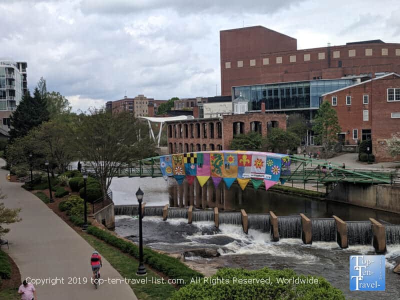 Great views of the Reedy River via riverwalk in downtown Greenville 