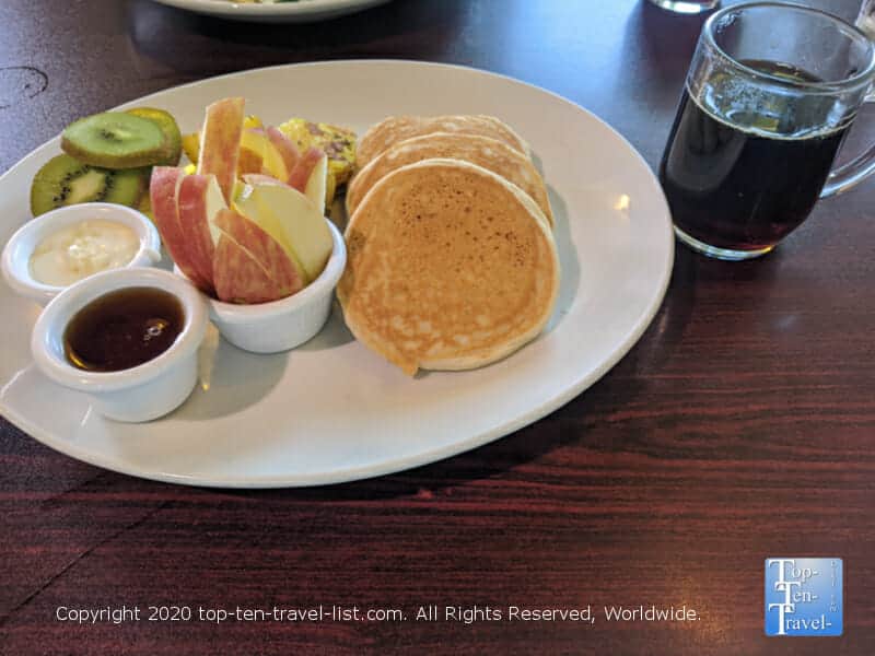 Delicious plant based, gluten-free pancakes at Ohana Cafe in Dunedin, Florida 