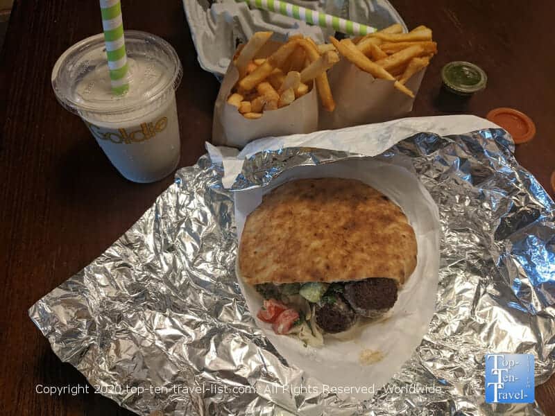Veggie pita and Tehina shake at Goldie in Philly