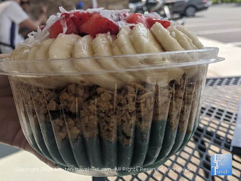Blue Wave spirulina bowl at Grain and Berry in Tampa, Florida 