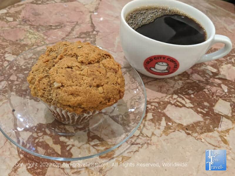 Vegan muffin and delicious house coffee at Old City Coffee in Center City Philadelphia