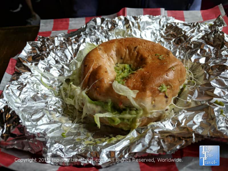Steamed bagel at Sully's in downtown Greenville, South Carolina