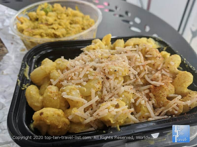 Vegan cashew based mac and cheese at Farmacy Vegan Kitchen and Bakery in Tampa, Florida 