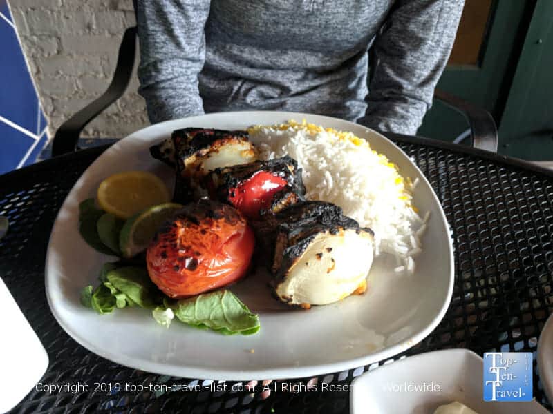 Delicious veggie kabobs at Pomegranate on Main in Greenville, South Carolina 