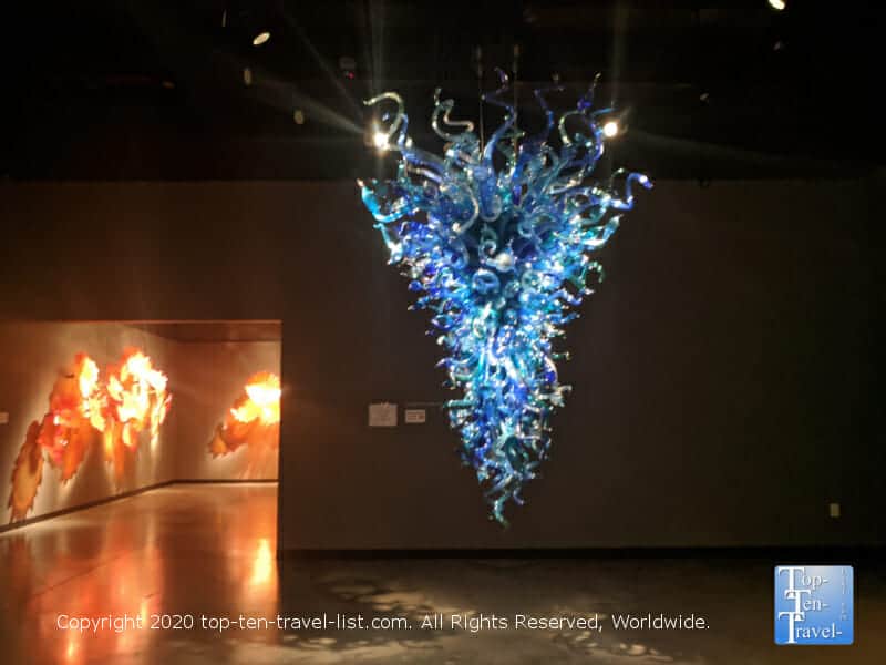 Vibrant blue chandelier by Dale Chihuly at the Morean Art Center in St. Petersburg, Florida