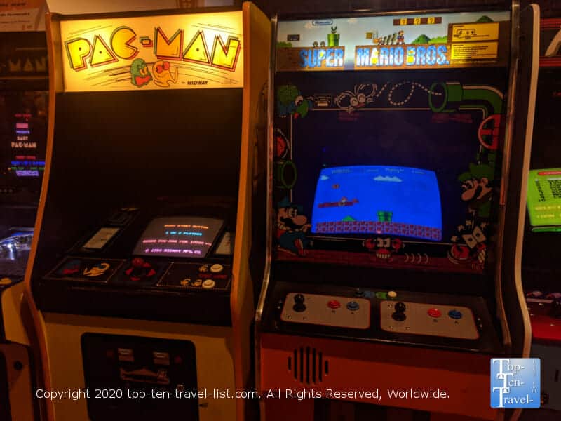 Old school Super Mario Brothers and Pac Man arcade game at Replay Amusements in Tarpon Springs, Florida 