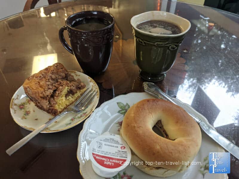 Bagel, coffee cake, and great coffee cake at Sips Specialty Coffee shop in Tampa, Florida
