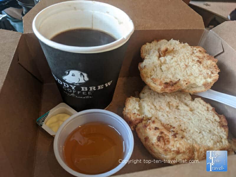 Biscuits and coffee at Buddy Brew in Tampa, FL