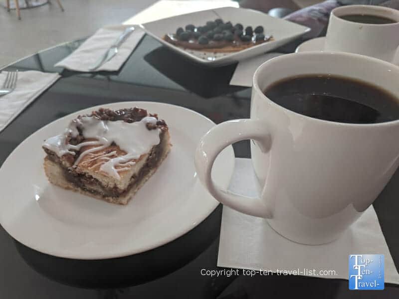 Amazing cinnamon bread and house coffee at Copenhagen Cafe in Tarpon Springs, Florida 