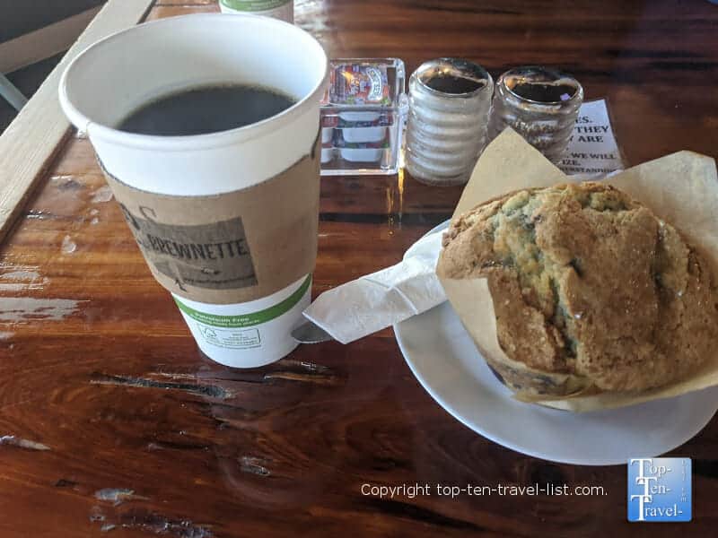 Coffee and muffin at Sweet Brewnette in Madeira Beach, Florida 