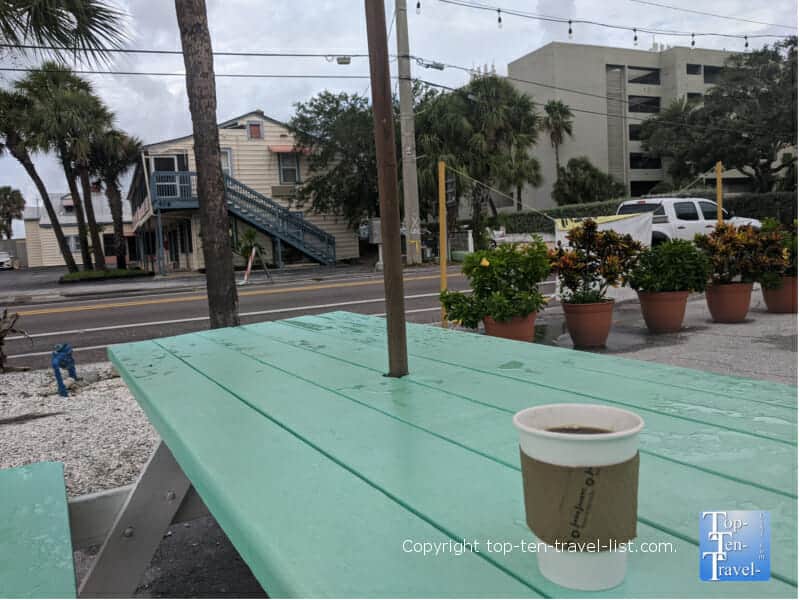 Coffee on the patio at Ready Set Yo in Indian Rocks Beach, Florida 