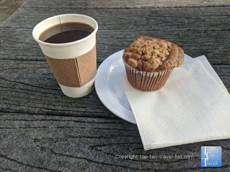 Gluten-free coffee cake muffin and Americano at Felicitous on 51st coffeehouse in Tampa