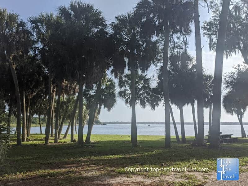 Scenic views of Lake Tarpon at A L Anderson Park in Tarpon Springs, Florida