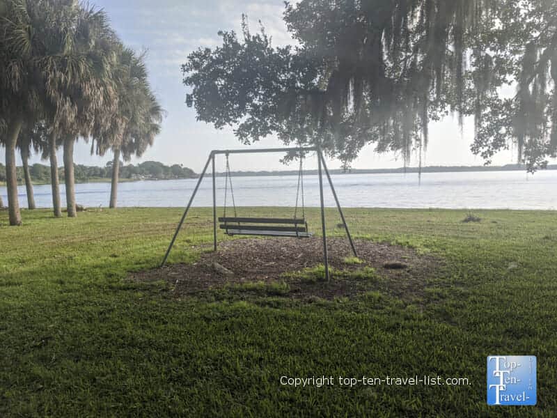 Tranquil views of Lake Tarpon at A L Anderson Park in Tarpon Springs, Florida 