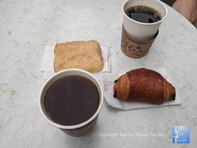 Coffee and pastries at Cafe M in Savannah, GA