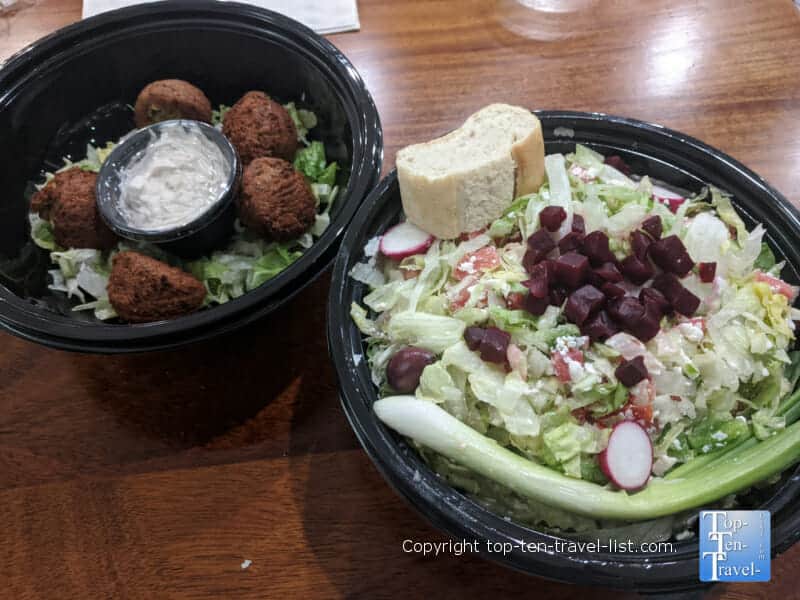 Falafel and chopped Greek salad at Louis Pappas restaurant in Tampa, Florida 