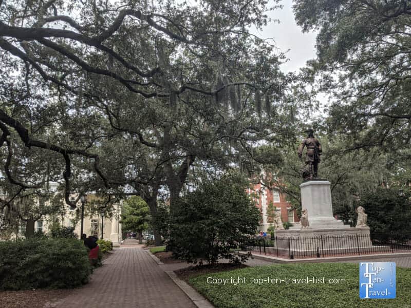 9 foot tall Oglethorpe statue at Chippewa Square in Savannah, Georgia