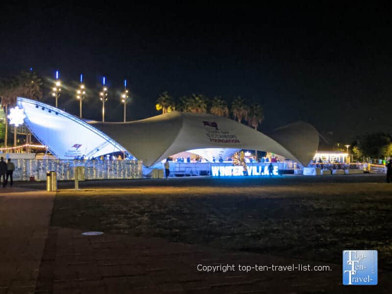 Curtis Hixon Winter Village ice skating rink in downtown Tampa, Florida 