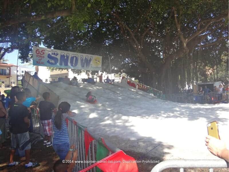 Sledding in St. Petersburg, Florida for the annual Snowfest event