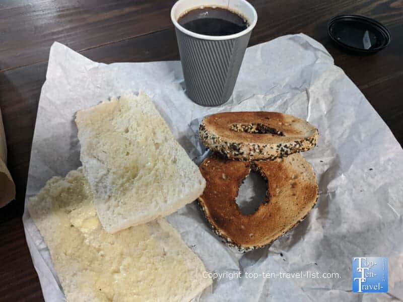 Cuban toast and Everything Bagel at The Lab Coffee in Tampa, Florida 