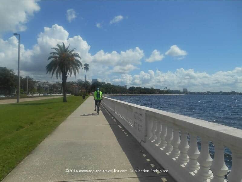 Biking along beautiful Bayshore Blvd in Tampa, Florida 