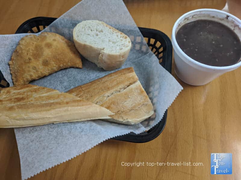 Spinach artichoke and cheese empanada and Cuban toast at Mr. Empanada in Tampa, Florida