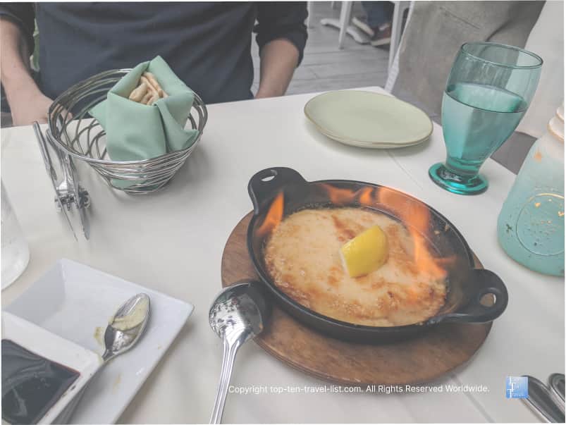 Flaming cheese app at Mediterraneo in Naples