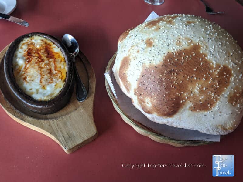 Oven baked hummus with lavash bread at Bayshore Mediterranean Grill in Tampa, Florida 