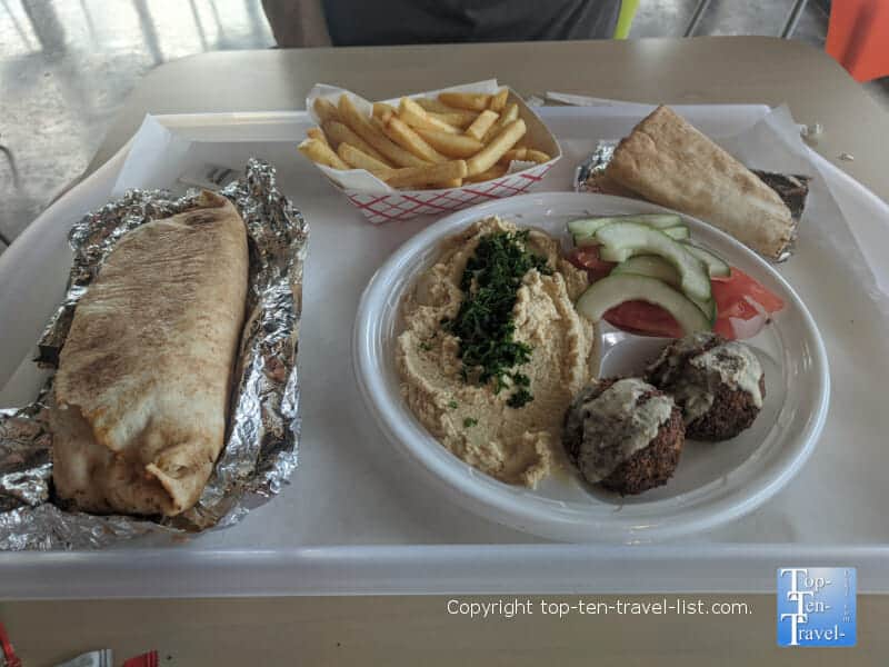 Hummus and falafel plate at Are Pitas in Tampa, Florida 