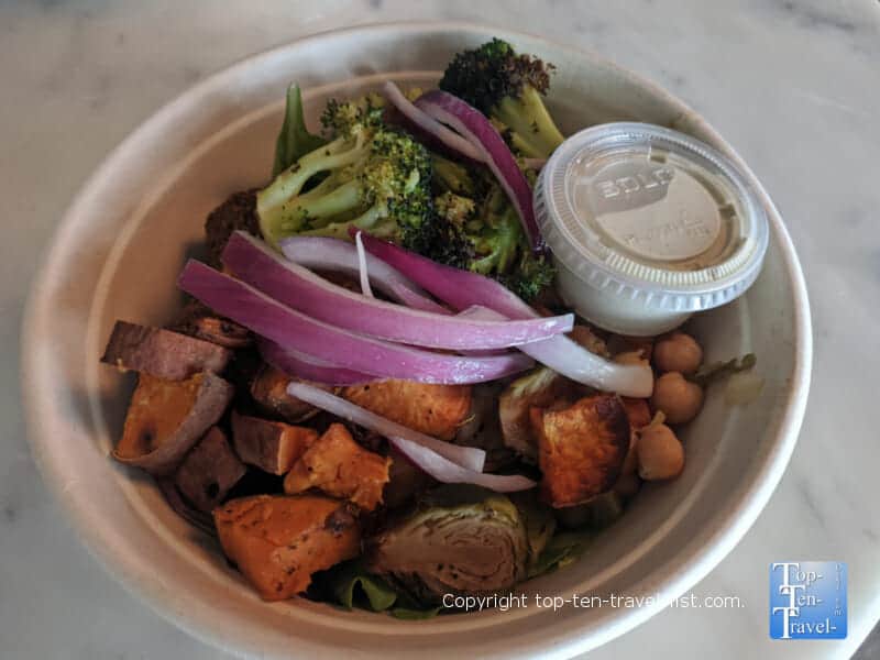 Veggie falafel sweet potato bowl at Harvest Bowl in Tampa, Florida