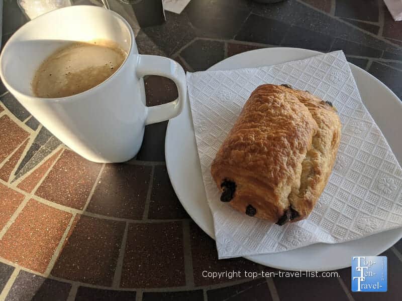 Americano and chocolate croissant at Le Cafe de Paris in Orlando, Florida